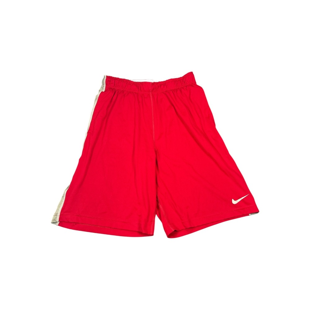 Nike Dri-FIT Mens Red Athletic Basketball Shorts Grey Stripe Size Medium